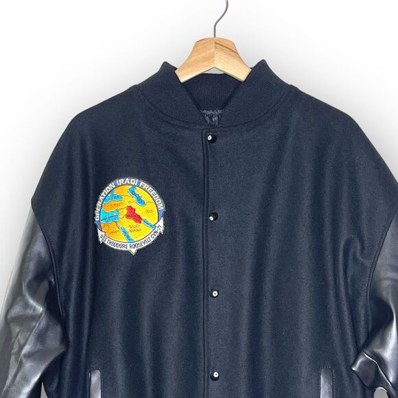 USS Theodore Roosevelt Operation Iraqi Freedom Black Wool Bomber Jacket Men’s XL - Picture 3 of 10